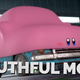 The entirety of Kirby's body covers the roof of a rusty blue car.